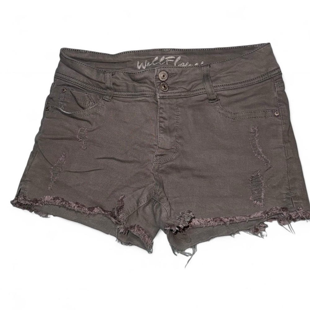 Wallflower Distressed Green Jean Shorts